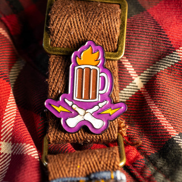 Flaming Moe Drink and Crossbones Pin