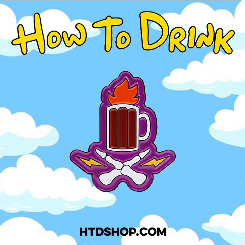 Flaming Moe Drink and Crossbones Pin