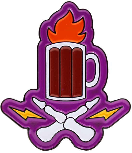 Flaming Moe Drink and Crossbones Pin